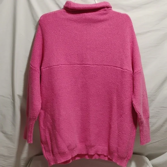 Glam Pink Fold Over Cowl Neck Sweater Sz.M Oversized Gently Worn (A-70) - Picture 7 of 9